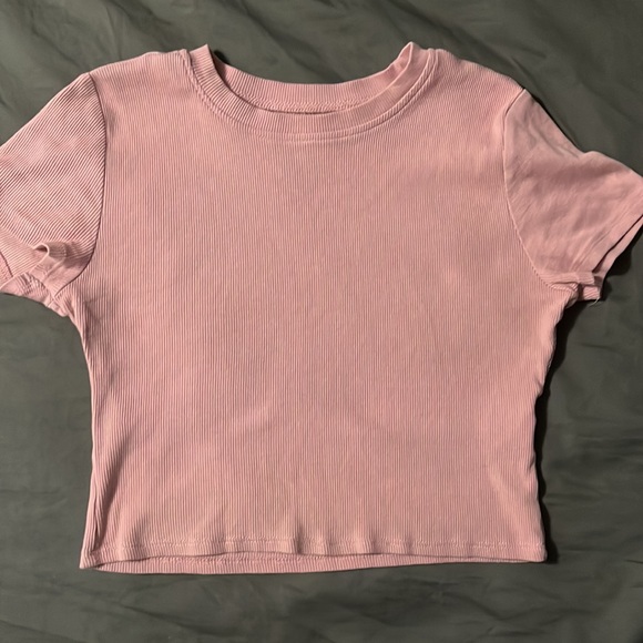 Pink Cropped Ribbed Tee - Picture 2 of 4